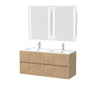 Meuble salle de bains 120 cm chêne clair 4 tiroirs, vasque, miroirs 60x80 à leds intégrées - xenos Aurlane - PACM640