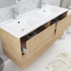 Meuble salle de bains 120 cm chêne clair 4 tiroirs, vasque, miroirs 60x80 à leds intégrées - xenos Aurlane - PACM640