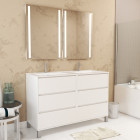 Meuble salle de bains 120 cm laqué blanc 6 tiroirs, vasque, miroirs 60x80 à leds intégrées - xenos Aurlane - PACM642