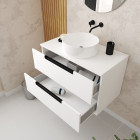 Meuble salle de bains 80 cm blanc laqué à suspendre - 2 tiroirs - vasque ø36 cm - jazz - Couleur de vasque au choix