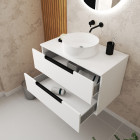 Meuble salle de bains 80cm blanc laqué 2 tiroirs - vasque blanche ø36cm et miroir rond à led - jazz Aurlane - PACM647