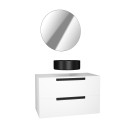 Meuble salle de bains 80cm blanc laqué 2 tiroirs - vasque noire ø36cm et miroir rond - jazz Aurlane - PACM650
