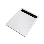 Receveur en acrylique blanc effet pierre 80x100x4 cm + grilles linéaires chrome et noire - moon Aurlane - PACR013