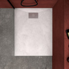 Pack receveur blanc effet pierre 90x70 cm et grille décor perforée en inox - pack rock 2 Aurlane - PACR108