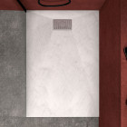 Pack receveur blanc effet pierre 140x90 cm et grille décor linéaire en inox - pack rock 2 Aurlane - PACR110