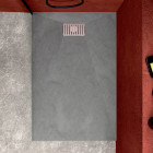 Pack receveur gris effet pierre 120x80 cm et grille décor linéaire en inox - pack rock 2 Aurlane - PACR119