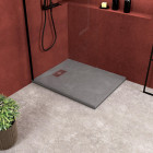 Pack receveur gris effet pierre 100x80 cm et grille décor linéaire en inox - pack rock 2 Aurlane - PACR121