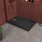 Pack receveur noir effet pierre 120x80 cm et grille décor perforée en inox - pack rock 2 Aurlane - PACR124
