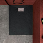 Pack receveur noir effet pierre 100x80 cm et grille décor perforée en inox - pack rock 2 Aurlane - PACR126