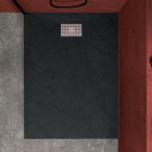 Pack receveur noir effet pierre 120x90 cm et grille décor perforée en inox - pack rock 2 Aurlane - PACR127