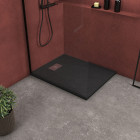 Pack receveur noir effet pierre 90x70 cm et grille décor perforée en inox - pack rock 2 Aurlane - PACR128