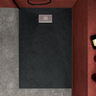 Pack receveur noir effet pierre 120x80 cm et grille décor linéaire en inox - pack rock 2 Aurlane - PACR129