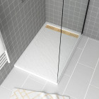 Receveur en acrylique blanc effet pierre 80x120x4 cm + grilles linéaires chrome et or brossé - moon Aurlane - PACR160
