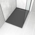 Receveur en acrylique gris effet pierre 80x120x4cm + grilles linéaires chrome et gun metal - meteora Aurlane - PACR166