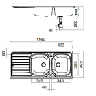 Évier inox double  à encastrer franke - ren 621 2c/1egt - 1160x500 mm - 898311