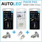 Pack p43 4 ampoules led / t10 (w5w) 5 leds + navette c5w 31mm 2 leds autoled®