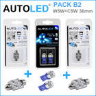 Pack b2- 4 ampoules led bleu c5w 36mm+w5w habitacle autoled®