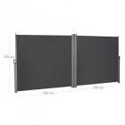 Double store latéral extractible brise-vue pare-soleil tissus en polyester 280g/㎡ 200 x 600 cm gris foncé 