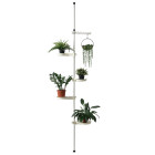 Support de fleurs télescopique porte-pot stand de plante métal et plastique réglable en hauteur entre 110 - 305 cm blanc 