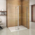 Paroi de douche à l'italienne pivotante avec retour 30 cm, verre anticalcaire et avec barre de fixation extensible - Dimensions au choix