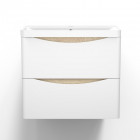 Meuble de rangement de salle de bain avec lavabo blanc et bois clair 60cm