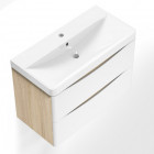 Meuble de rangement de salle de bain avec lavabo blanc et bois clair 80cm