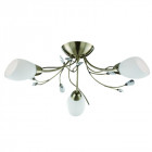 Plafonnier 3 ampoules gardenia, en laiton antique, verre blanc et cristal