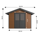 Abri de jardin composite isora - 9m2 brun - epaisseur des madriers : 28mm - cabane atelier / abri velo - menuiseries en aluminium