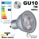 Ampoule led gu10 pro 7w équivalent 48w - garantie 3 ans led gu10 580lm - blanc neutre - 4000k - 36° - irc>95