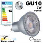 Ampoule led gu10 pro 7w équivalent 48w - garantie 3 ans led gu10 580lm - blanc chaud - 2700k - 120° - irc>95