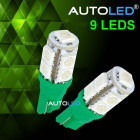 Ampoule led w5w vert / led t10 vert / 9 leds autoled®