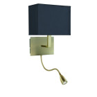 Applique adjustable wall avec liseuse, en laiton antique avec abat-jour noir