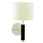 Applique adjustable wall, en argent satiné et bois avec abat-jour blanc