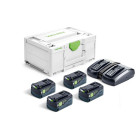 Set énergie SYS 18V - FESTOOL - avec 4x batterie BP 18v 5,0Ah - chargeur double - Sytainer - 577709