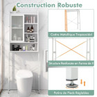 Meuble wc au-dessus de toilettes avec porte vitrée coulissante meuble de rangement industriel cadre en métal étagères réglables 170 cm blanc helloshop26 20_0003385