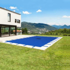 Bâche Piscine rectangulaire 8x14 m - TECPLAST 155PI - Couverture Piscine d'hivernage avec Filet d'écoulement central