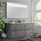 Meuble de salle de bain simple vasque - 4 tiroirs - balea et miroir led stam - ciment (gris) - 120cm