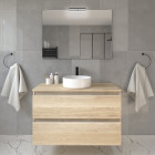 Meuble de salle de bain 2 tiroirs avec vasque à poser ronde balea - bambou (chêne clair) - 100cm