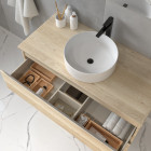 Meuble de salle de bain avec vasque à poser ronde balea et miroir led stam - bambou (chêne clair) - 100cm