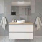 Meuble de salle de bain 2 tiroirs avec vasque à poser ronde et miroir avec applique balea - blanc - 80cm