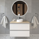 Meuble de salle de bain avec vasque à poser ronde balea et miroir rond led solen - blanc - 70cm