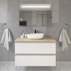 Meuble de salle de bain avec vasque à poser arrondie balea et miroir led stam - blanc - 100cm