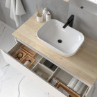 Meuble de salle de bain 2 tiroirs avec vasque à poser arrondie et miroir avec applique balea - blanc - 70cm