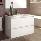 Meuble de salle de bain 80cm simple vasque - 2 tiroirs - sans miroir - balea - blanc