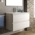Meuble de salle de bain 100cm simple vasque - 2 tiroirs - sans miroir - balea - hibernian (bois blanchi)