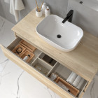 Meuble de salle de bain sans miroir avec vasque à poser arrondie balea - bambou (chêne clair) - 100cm