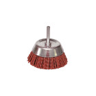 Brosse conique sur tige fil nylon pour décapage doux bois/métal - D. 75 mm - Q. 6 x 30 mm - Gr. 80 - LEMAN - 130.071V