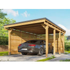 Carport bois castellane - 373x555 - panneaux de fond et latéraux intégrés - toiture en bois + feutre bitumeux - abri voiture - autoclave - 1 voiture