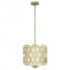 Suspension sabina, feuille d'argent vernis or, abat-jour imitation soie coquille d'oeuf