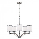 Chandelier prospect park, nickel satiné, chrome, verre opale, 5 éclairages